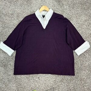 Maggie Barnes Layered Sweater Top Womens 2X‎ 3/4 Sleeve Purple Stretch NWT